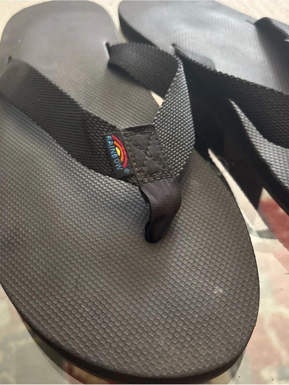 Rainbow Black Canvas Thong Flip Flops
